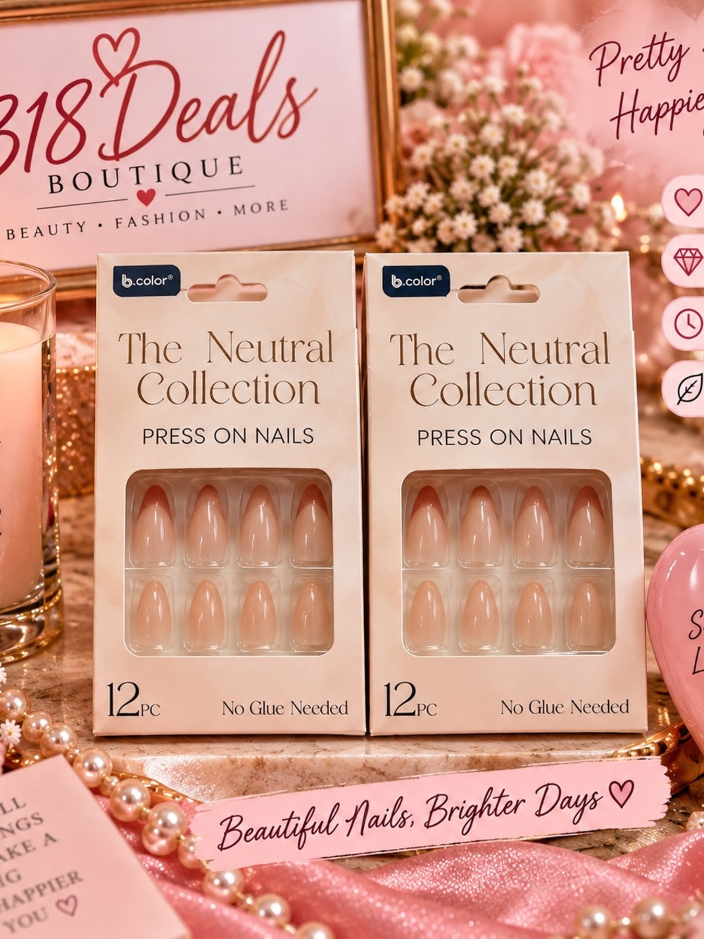 The Neutral Collection Nude Press-On Nails - 12pc in each set - 2 pack